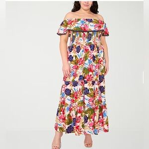 Sam And Jess Size 2X Womens Off The Shoulder Short Sleeve Floral Maxi Dress. New